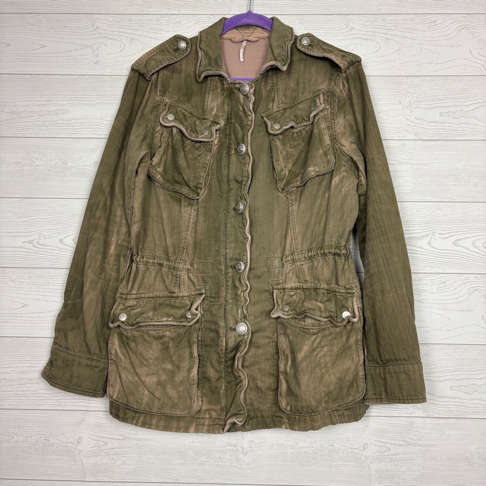 Free People Not Your Brother’s Military Style Jacket Size Small Olive Khaki Moss - Picture 2 of 16